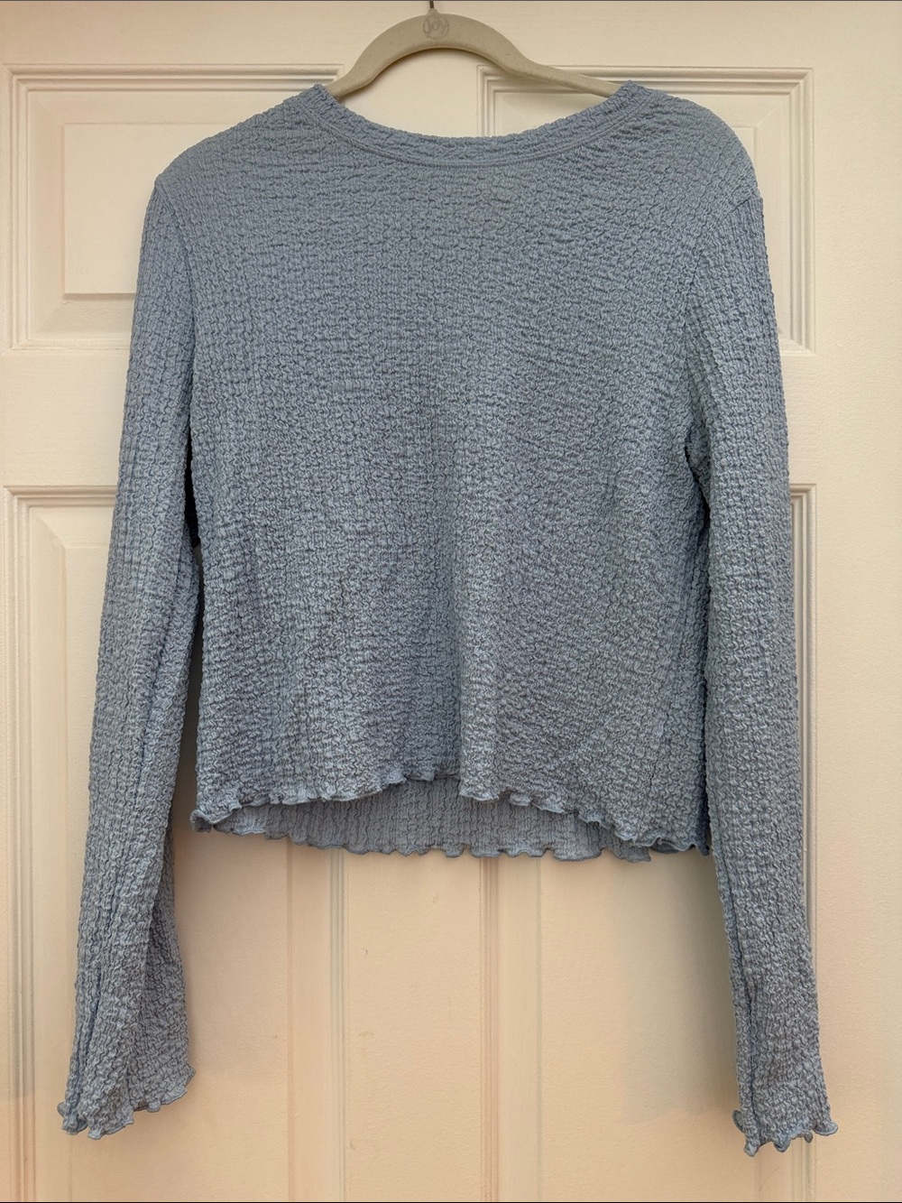 A New Day Light Blue Long Sleeve Textured Crop Top